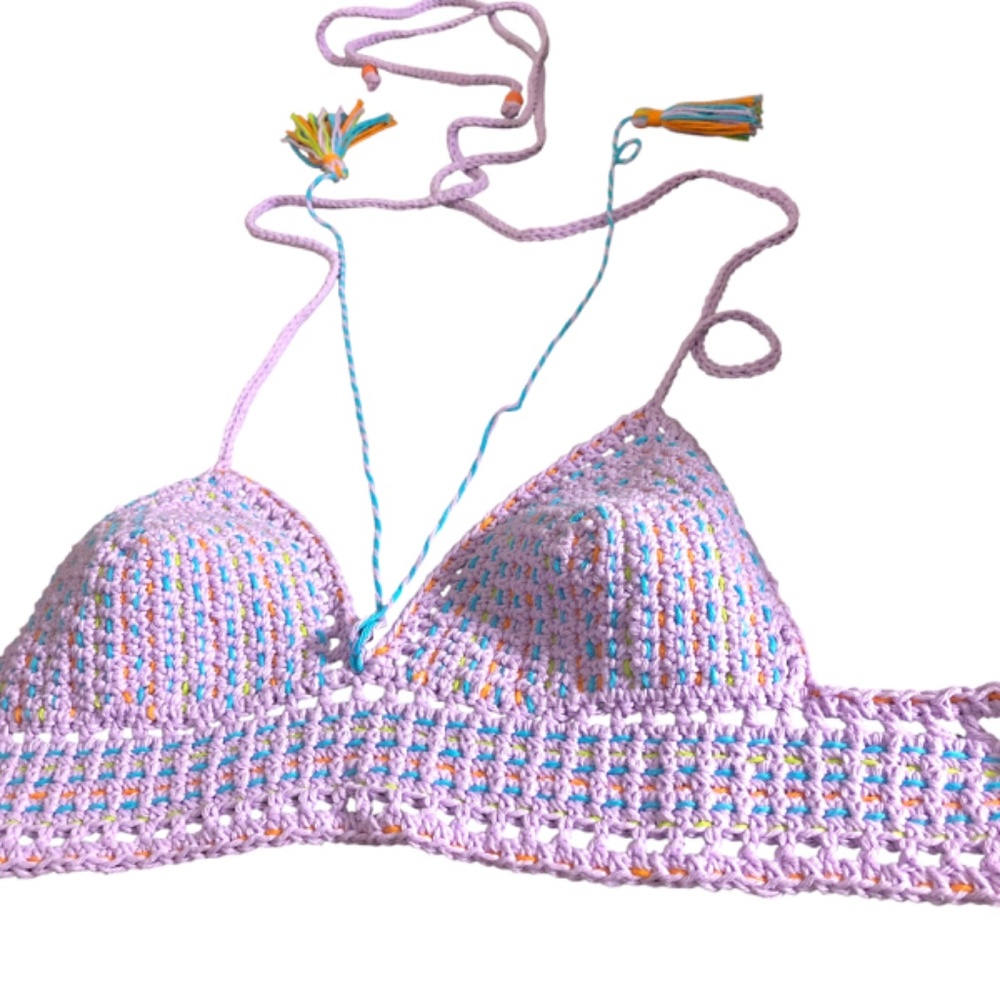 Elegant Handmade Crochet Crop Top – Bohemian Festival Bralette w/Tassels - Picture 4 of 17